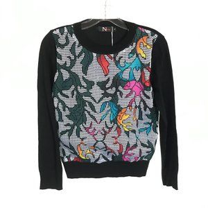 NWT Womens Size Small N by Nancy Yang Retro Floral Print Pullover Knit Sweater